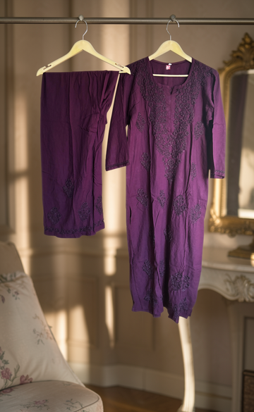 Burgundy - Chikankari Set