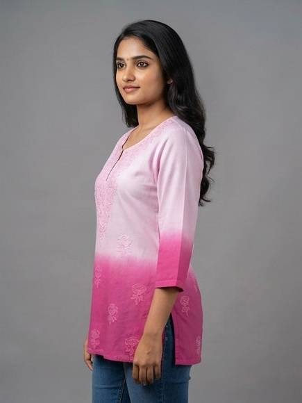 Pink Dual Shade - Chikankari Short Top