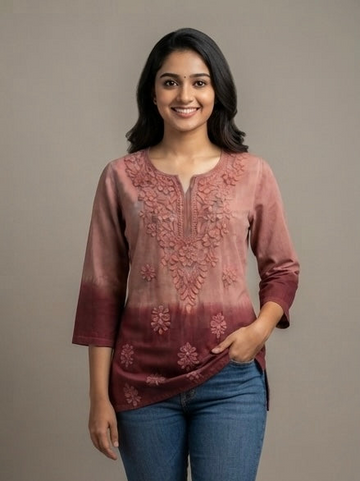 Brown Dual Shade - Chikankari Top