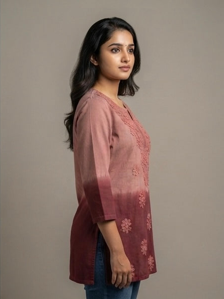Brown Dual Shade - Chikankari Top