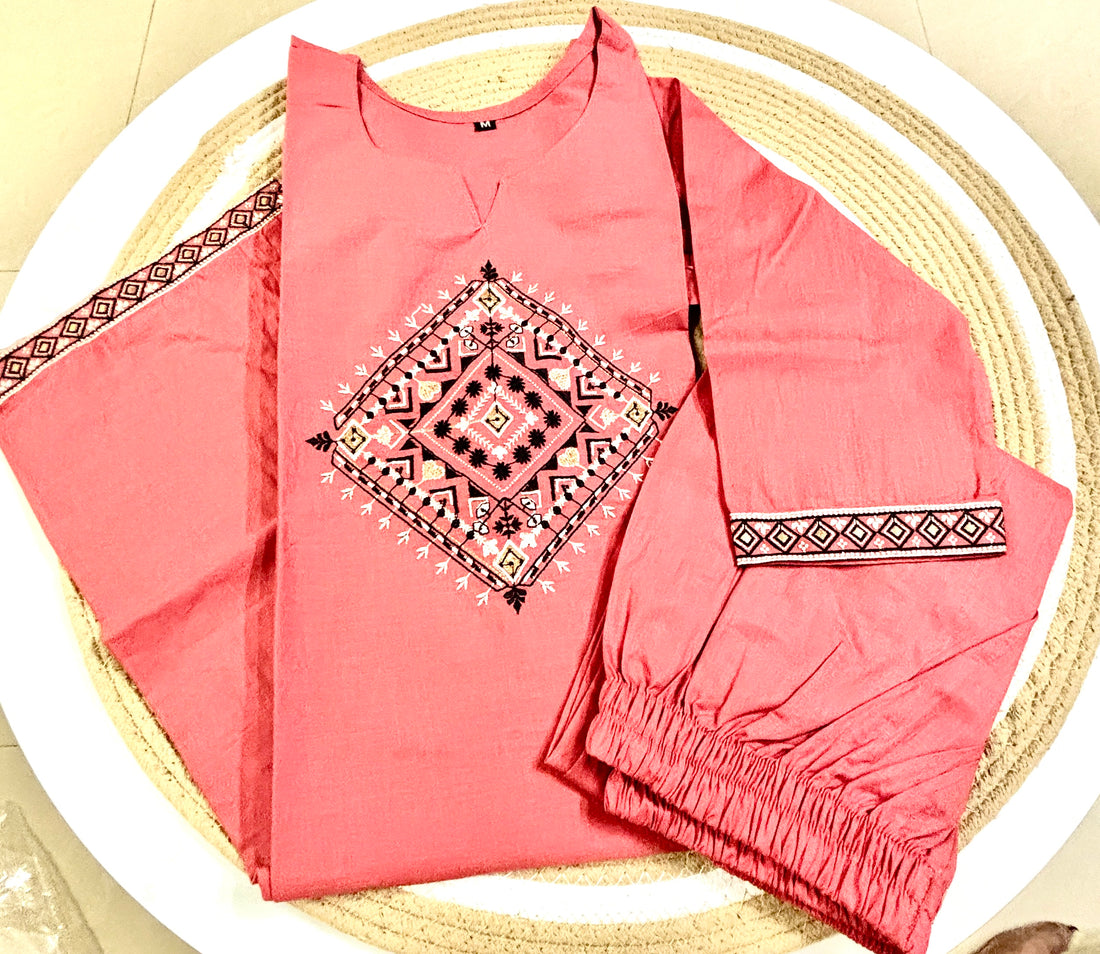 Terracotta Peach Embroidered
 - Coord Set