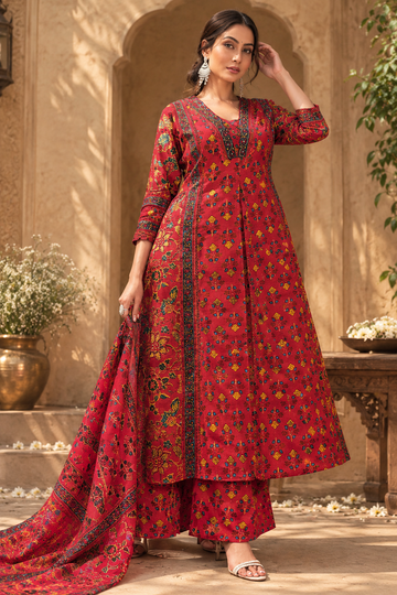 Red Aline anarkali Rayon suit