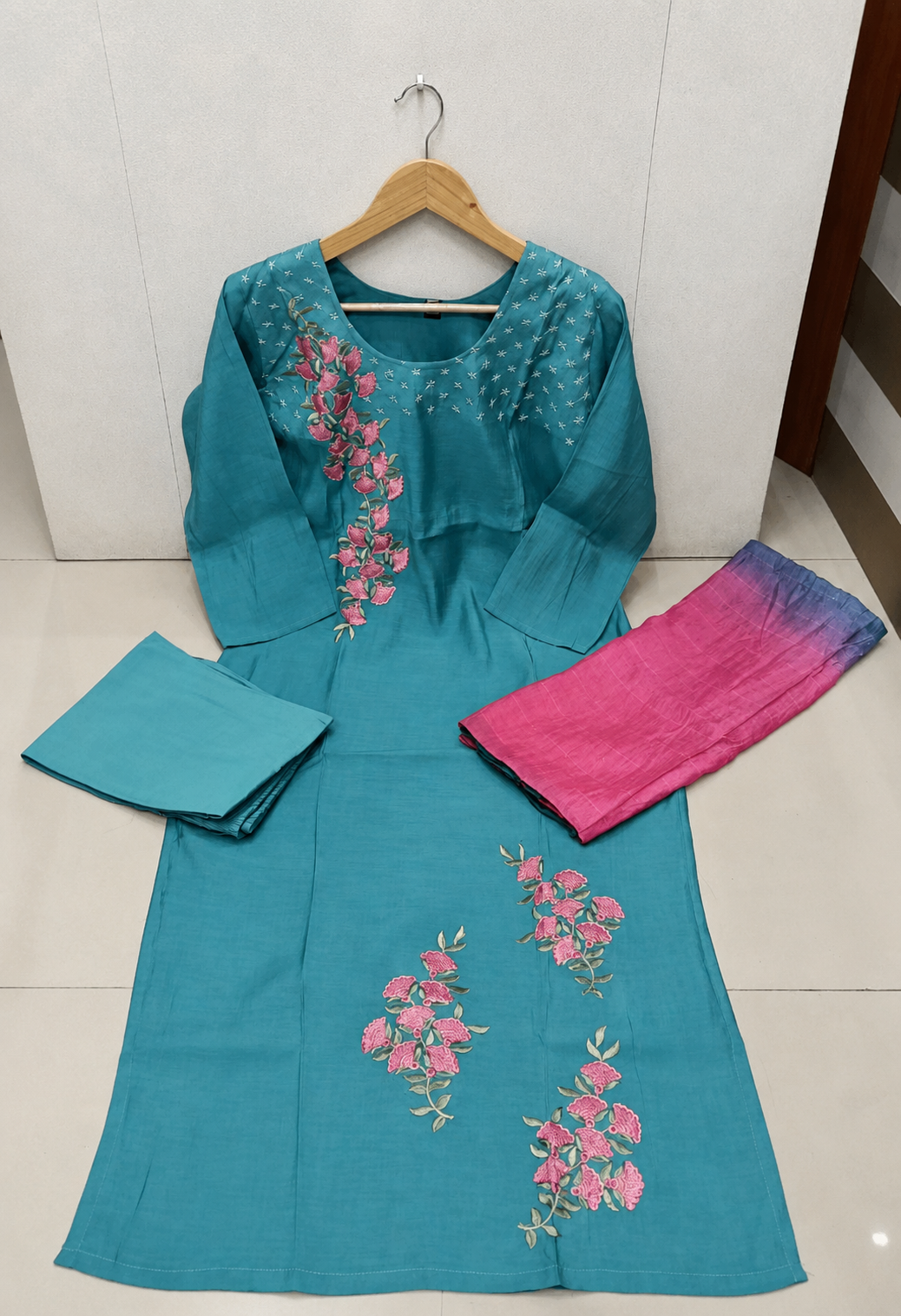 Rama Green Roman Silk Suit 3 Piece Set