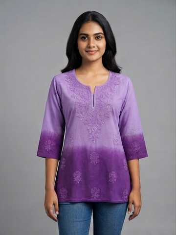 Purple Dual Shade - Chikankari Short Top