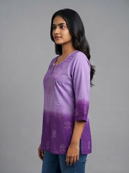 Purple Dual Shade - Chikankari Short Top