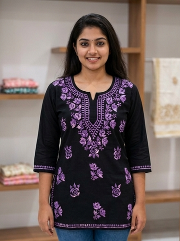 Floral Purple - Chikankari Short Top