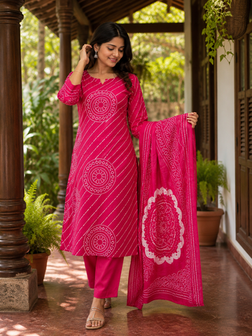 Majenta Printed Mul Cotton 3-Piece Suit Set