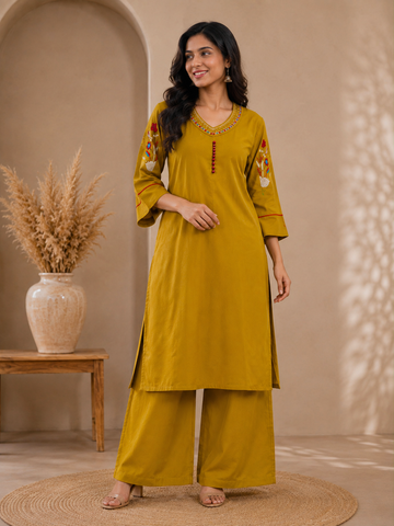 Mustard Yellow - Dhabu Cotton Co-ord Set