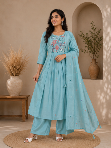 Elegant Aqua - Roman silk suit 3-Piece
