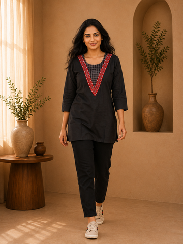 Black Contrast - Short Kurti