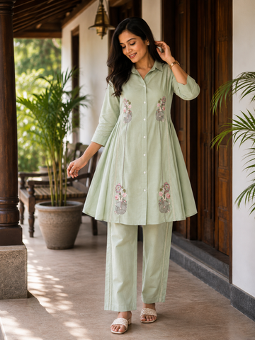 Light Sage Green - Shirt collar co-ord set