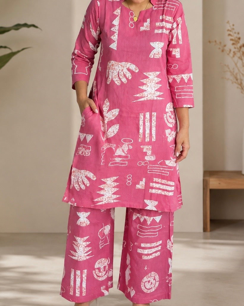 Light pink Printed Coord set