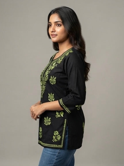 Floral Green - Chikankari Short Top
