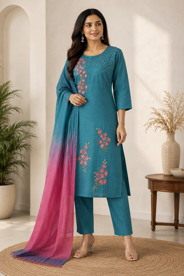 Rama Green Roman Silk Suit 3 Piece Set