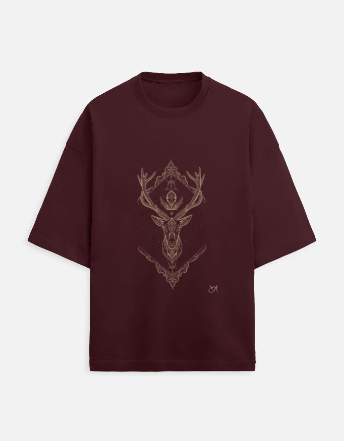 Scratchh Deer Print Unisex Terry Oversized Tee