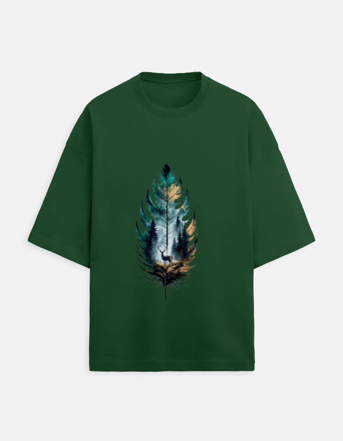 Scratchh Leaf Print Unisex Terry Oversized Tee
