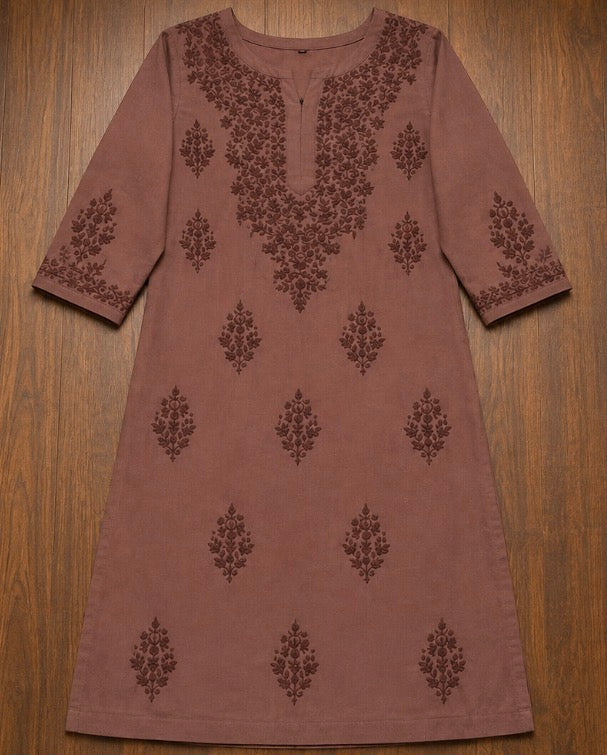 Coffee Brown - Chikankari Kurti Top