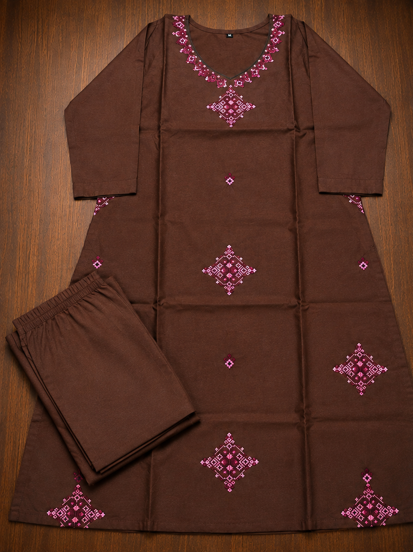 Chocolate Brown embroidered 2 piece - Coord set