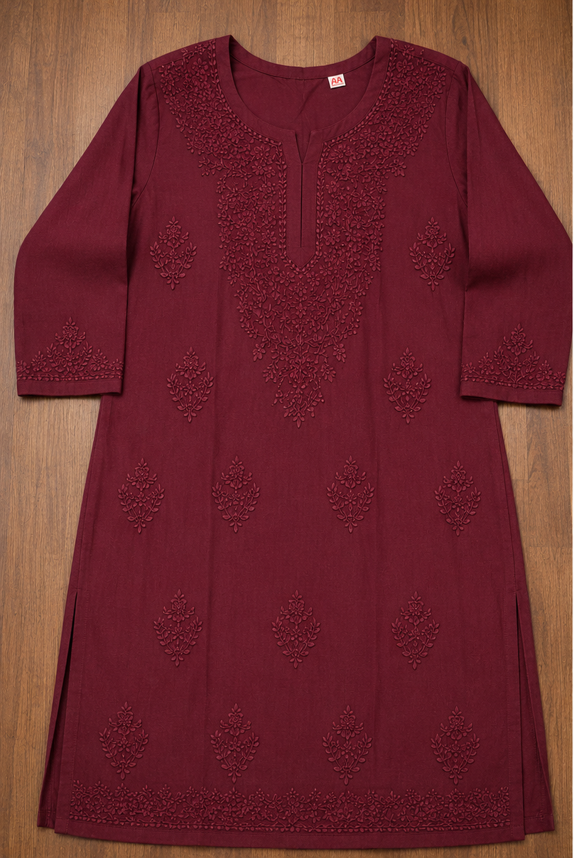 Maroon - Chikankari Kurti Top