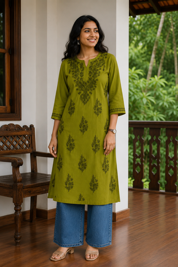 Olive Green - Chikankari Top