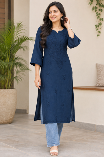Teal Blue - Chikankari Top