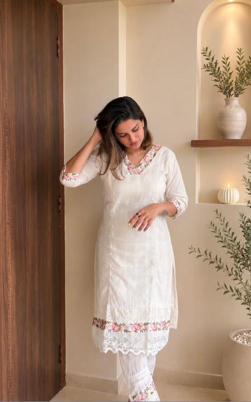White Floral Embroidered Co-ord Set