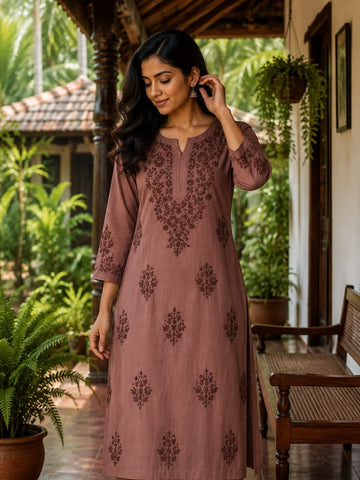 Coffee Brown - Chikankari Kurti Top