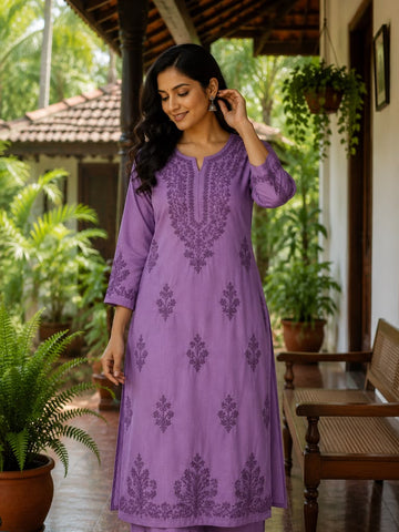 Dark Lavender - Chikankari Set